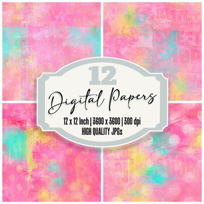 Rainbow Polka Bubblegum Turquoise Seamless Digital Paper Pack (DDD016872)