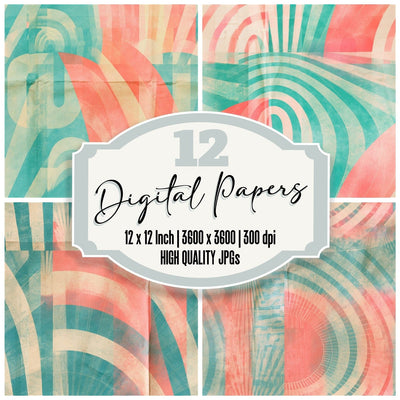 Rainbow Sunburst Teal Coral Seamless Digital Paper Pack (DDD016875)