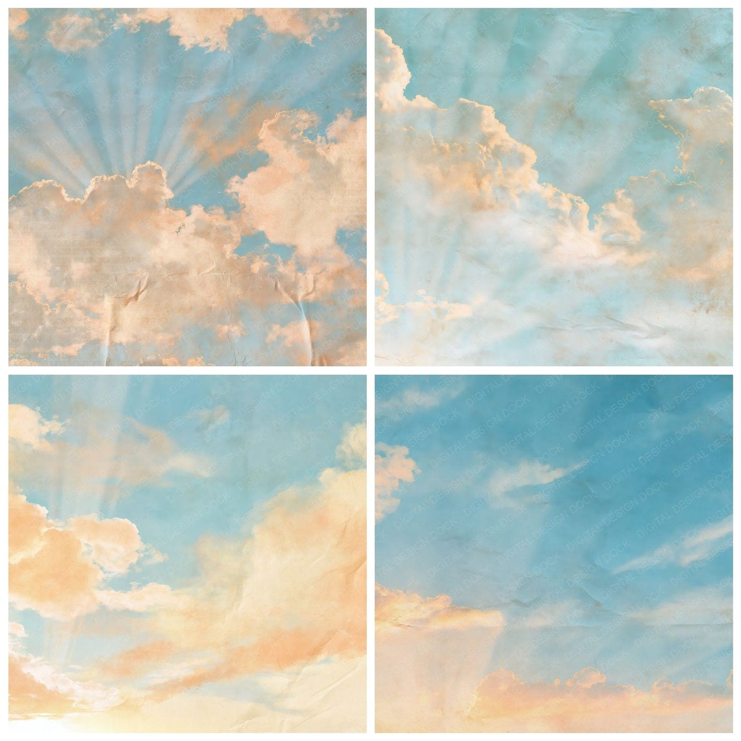 Sky Cumulus Blue Apricot Digital Paper Pack (DDD016876)