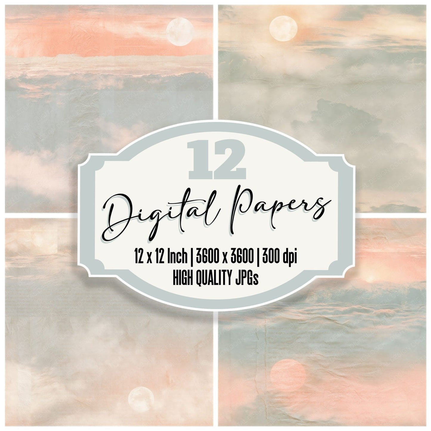 Sky Misty Sage Coral Seamless Digital Paper Pack (DDD016877)