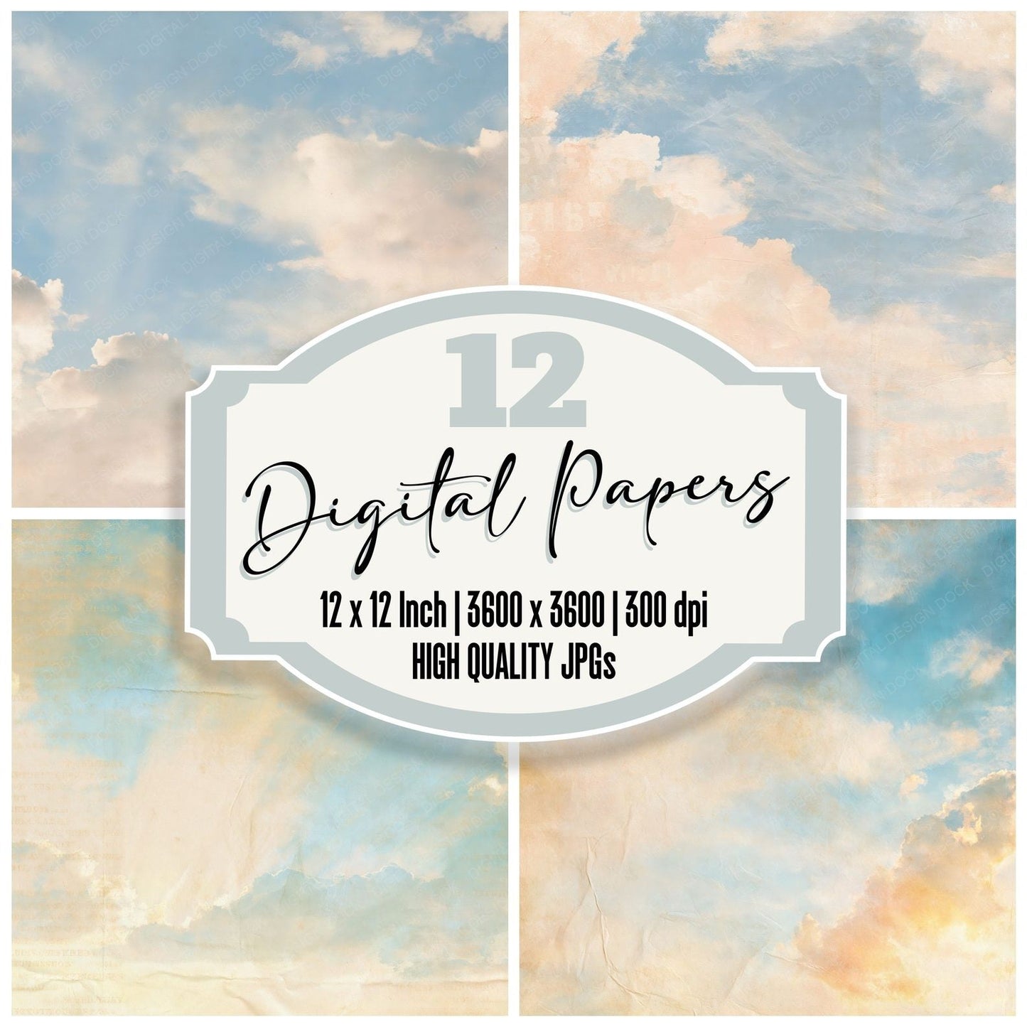 Sky Morning Peach Blue Digital Paper Pack (DDD016878)