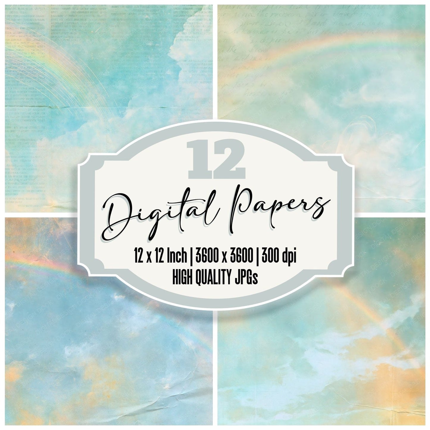 Sky Rainbow Blue Honey Digital Paper Pack (DDD016880)