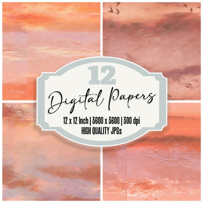 Sky Sunset Peach Coral Seamless Digital Paper Pack (DDD016883)