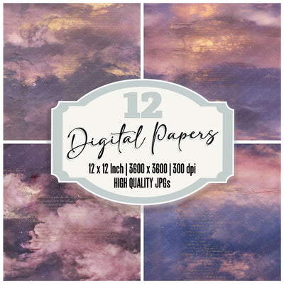 Sky Twilight Violet Gold Seamless Digital Paper Pack (DDD016884)