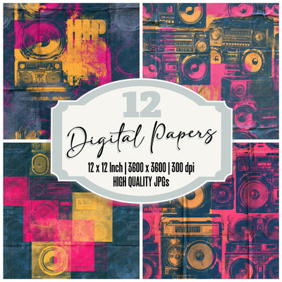 80s Boombox Navy Magenta Seamless Digital Paper Pack (DDD016886)