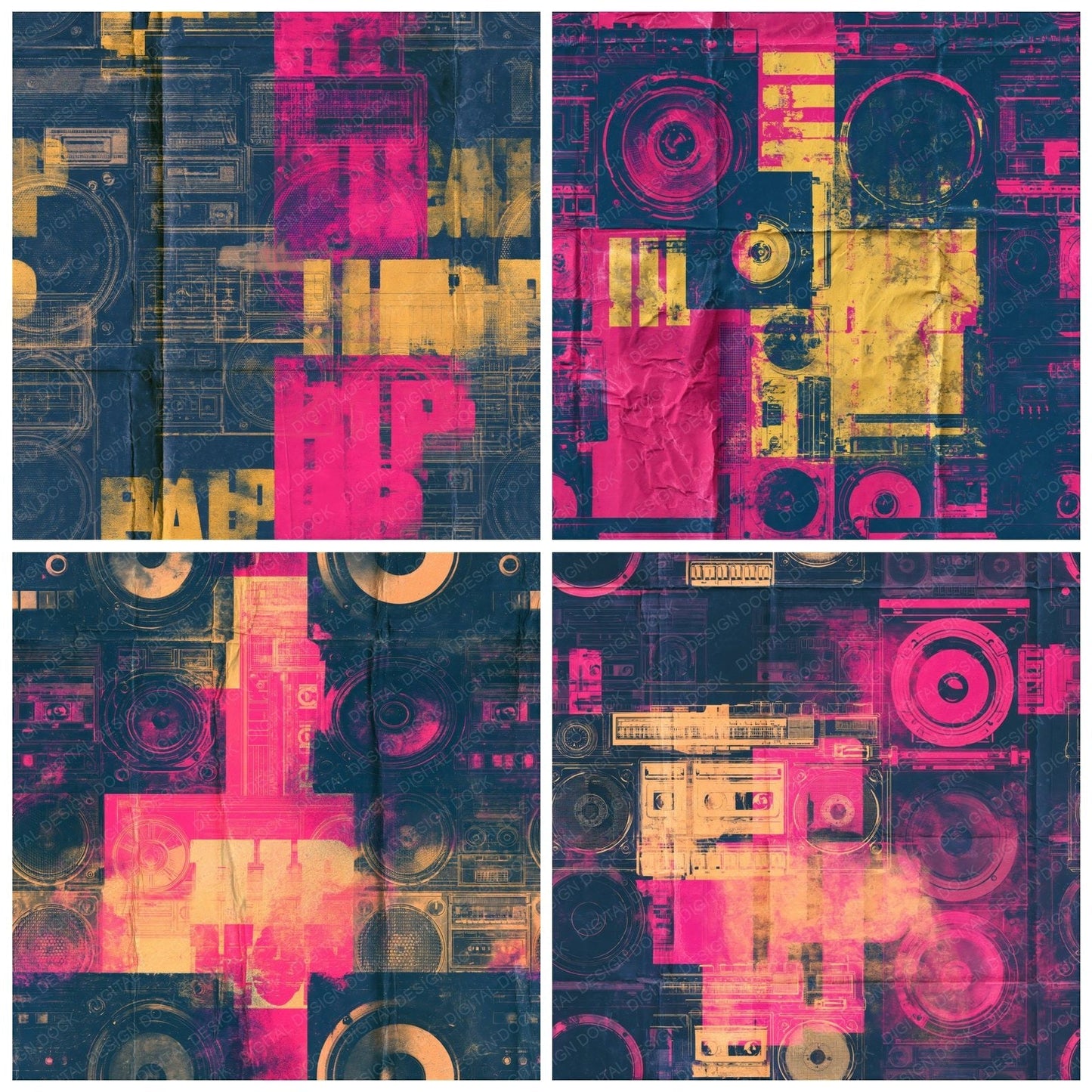 80s Boombox Navy Magenta Seamless Digital Paper Pack (DDD016886)
