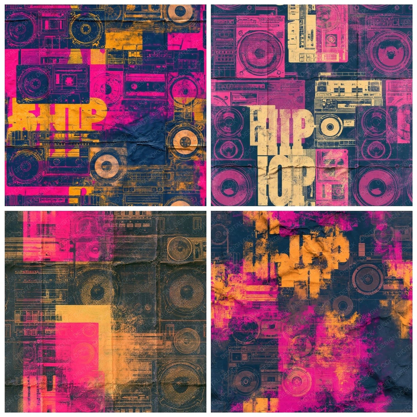80s Boombox Navy Magenta Seamless Digital Paper Pack (DDD016886)