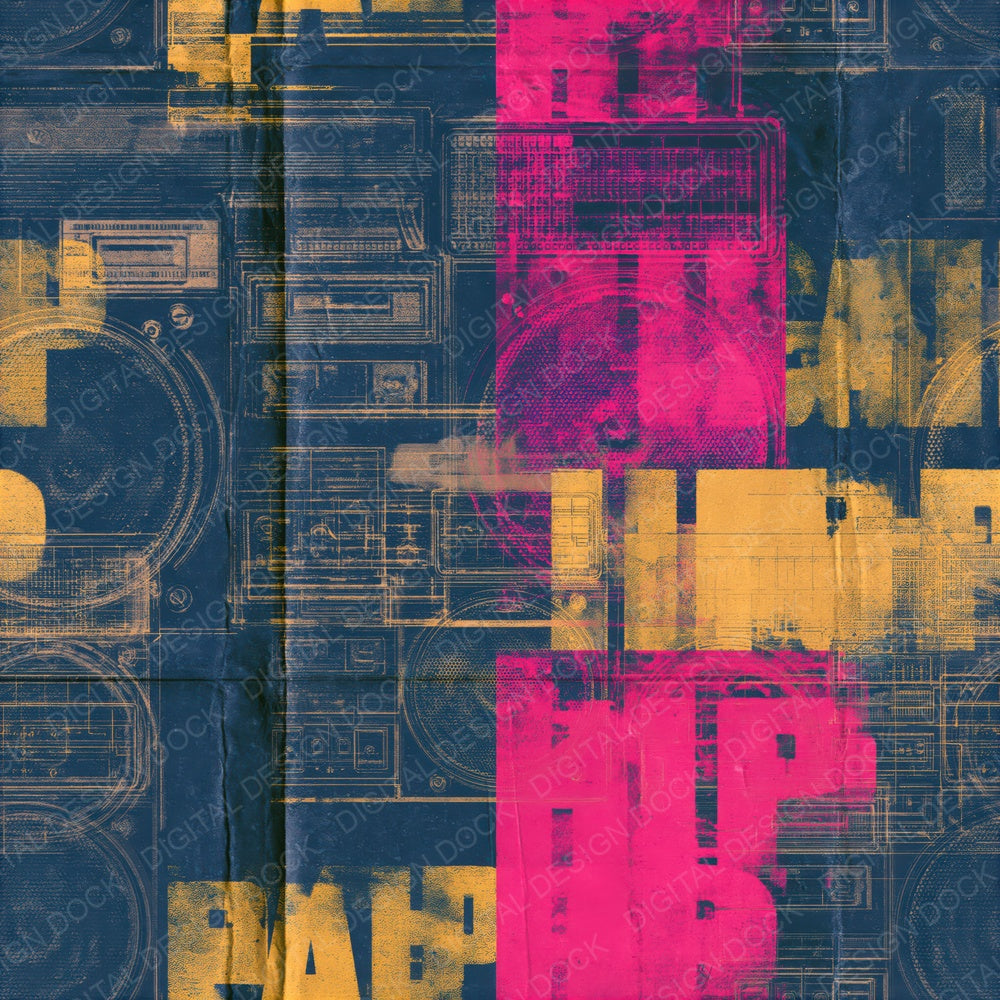 80s Boombox Navy Magenta Seamless Digital Paper Pack (DDD016886)