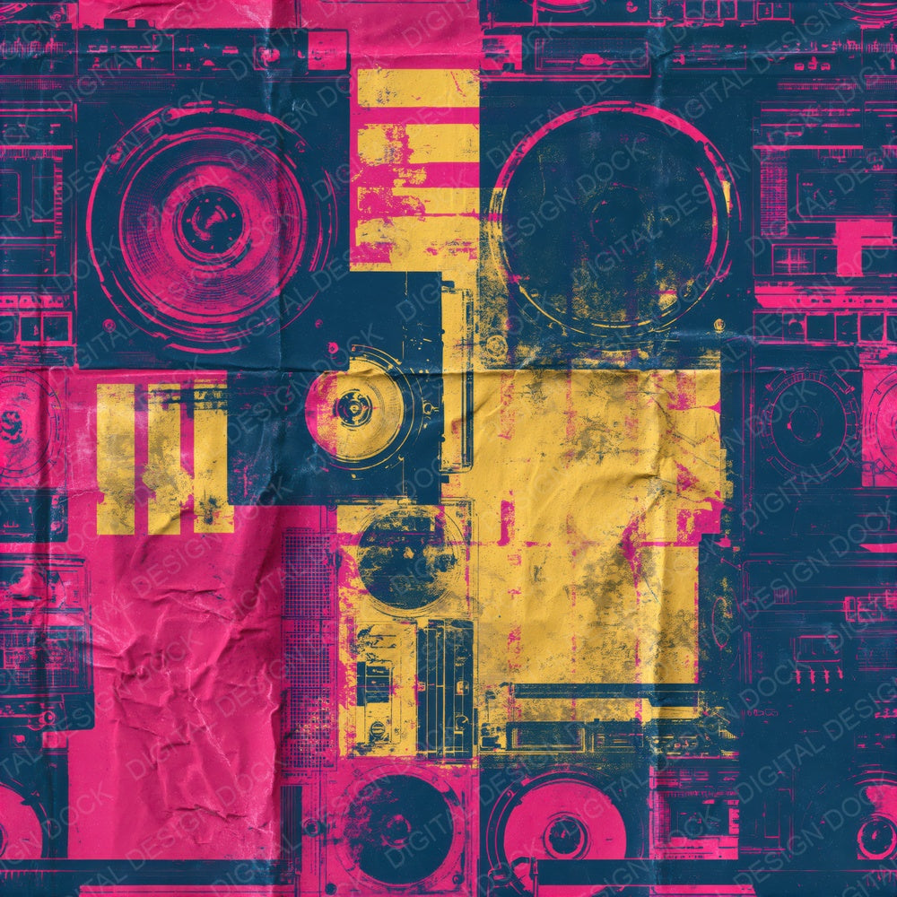 80s Boombox Navy Magenta Seamless Digital Paper Pack (DDD016886)