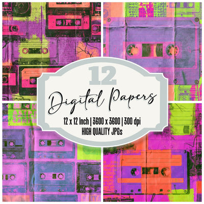 80s Cassette Purple Lime Digital Paper Pack (DDD016887)
