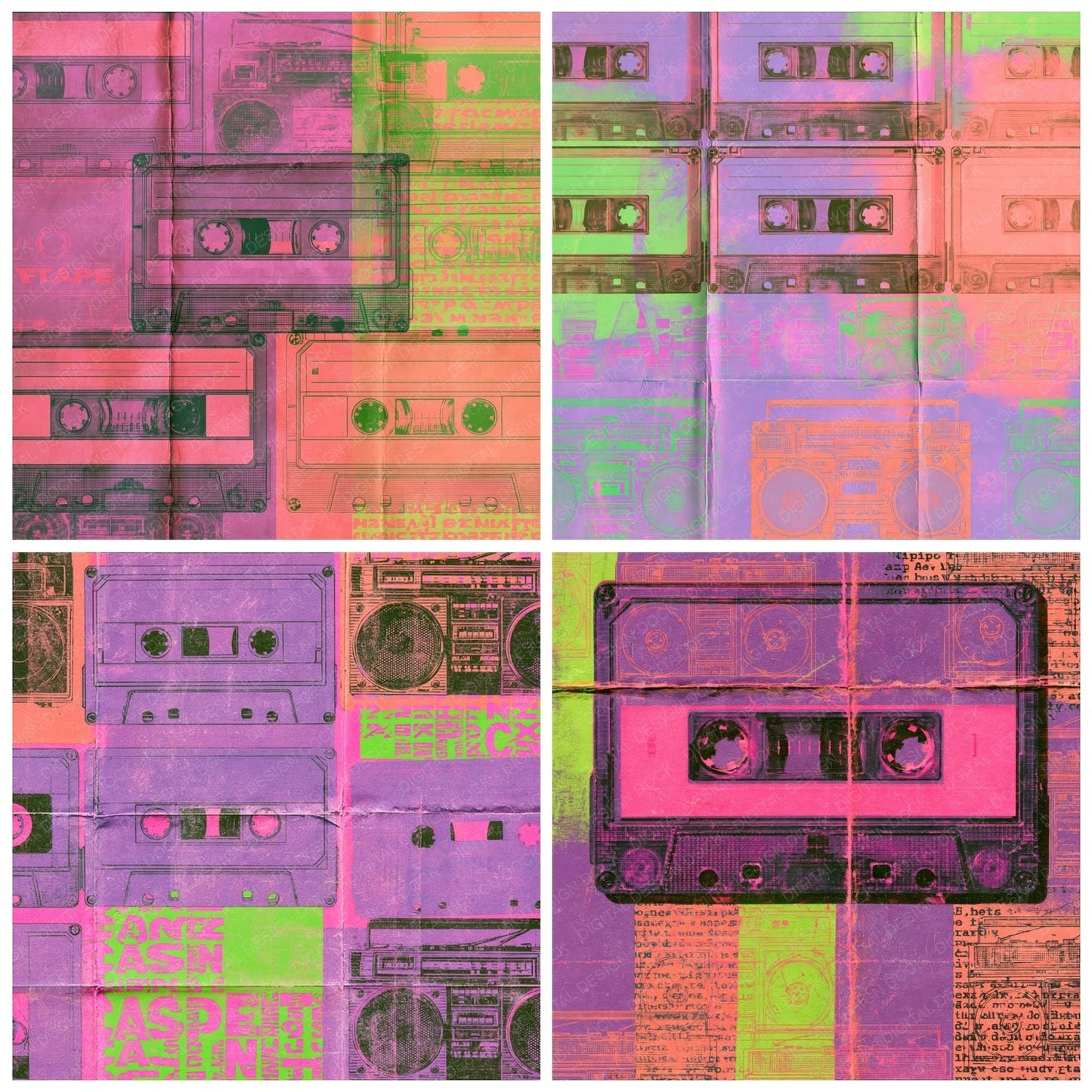 80s Cassette Purple Lime Digital Paper Pack (DDD016887)