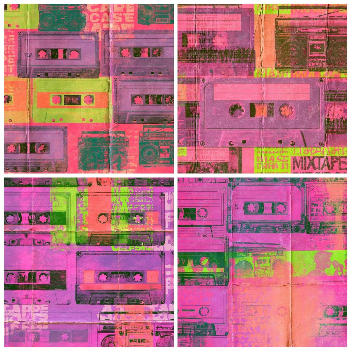80s Cassette Purple Lime Digital Paper Pack (DDD016887)