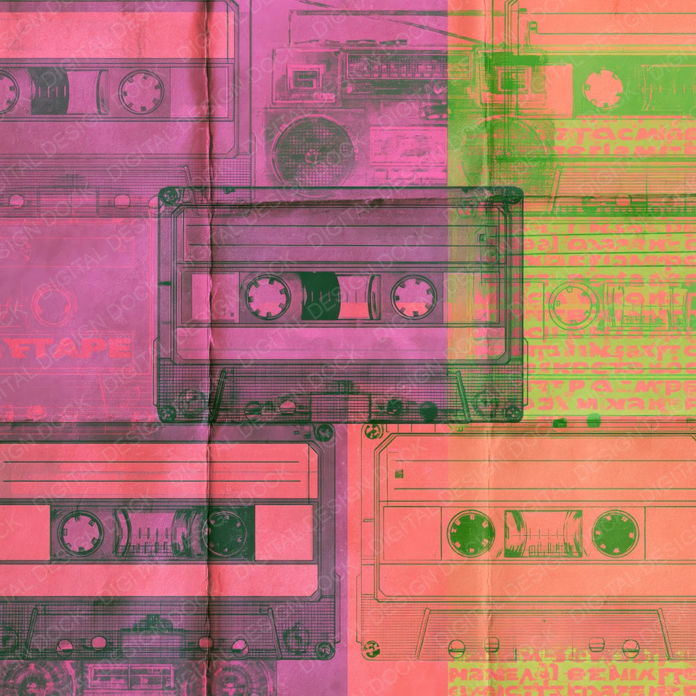 80s Cassette Purple Lime Digital Paper Pack (DDD016887)