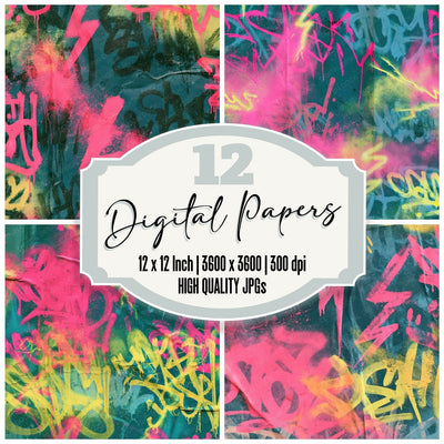 80s Graffiti Teal Pink Digital Paper Pack (DDD016888)