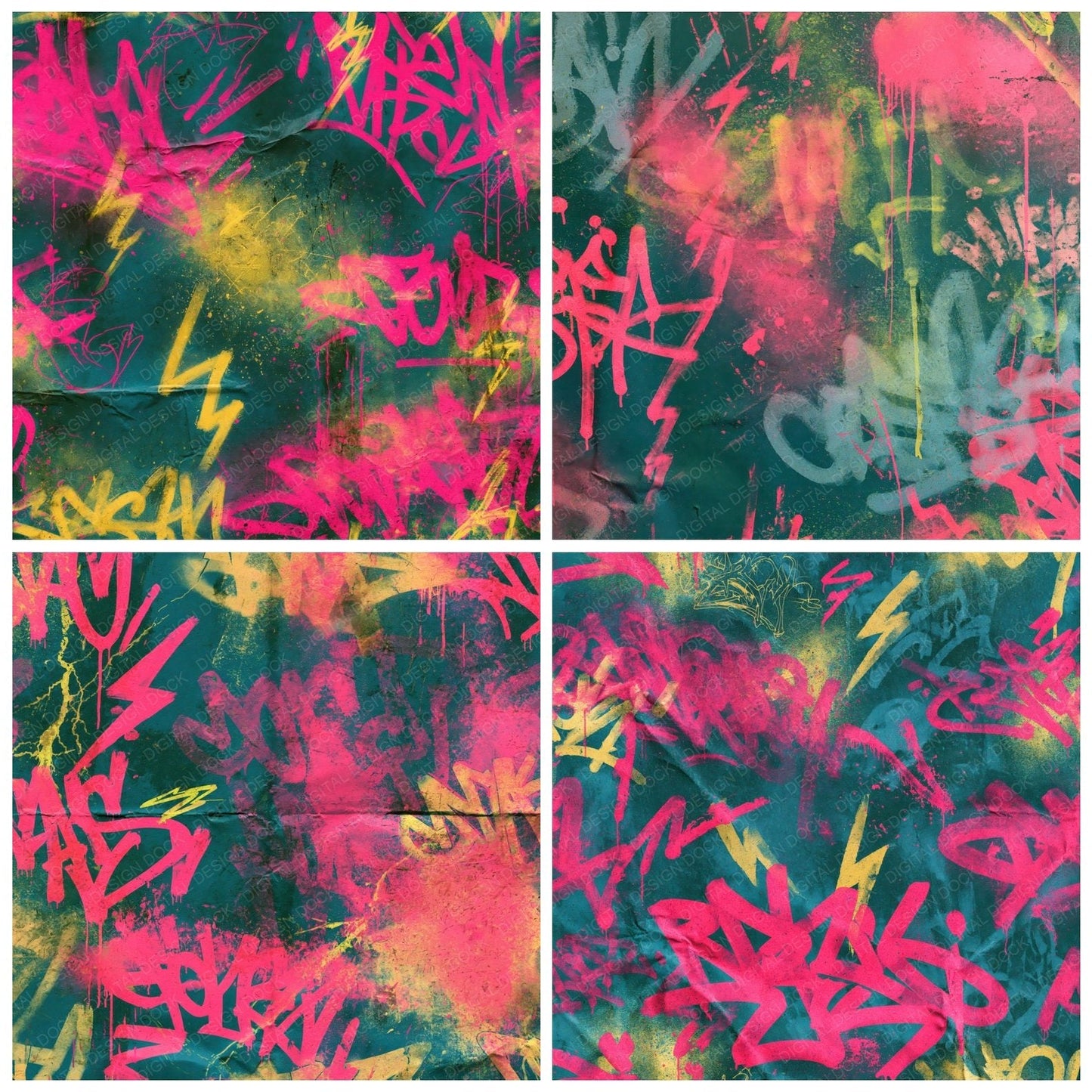 80s Graffiti Teal Pink Digital Paper Pack (DDD016888)