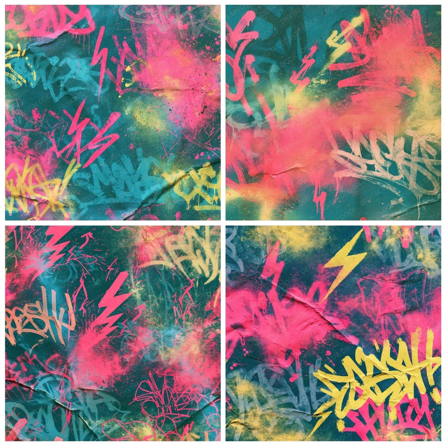 80s Graffiti Teal Pink Digital Paper Pack (DDD016888)