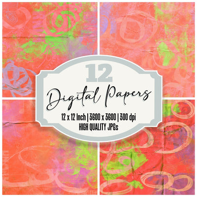 80s Roller Skate Coral Lime Digital Paper Pack (DDD016889)