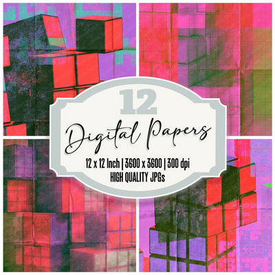 80s Rubiks Cube Violet Red Digital Paper Pack (DDD016890)