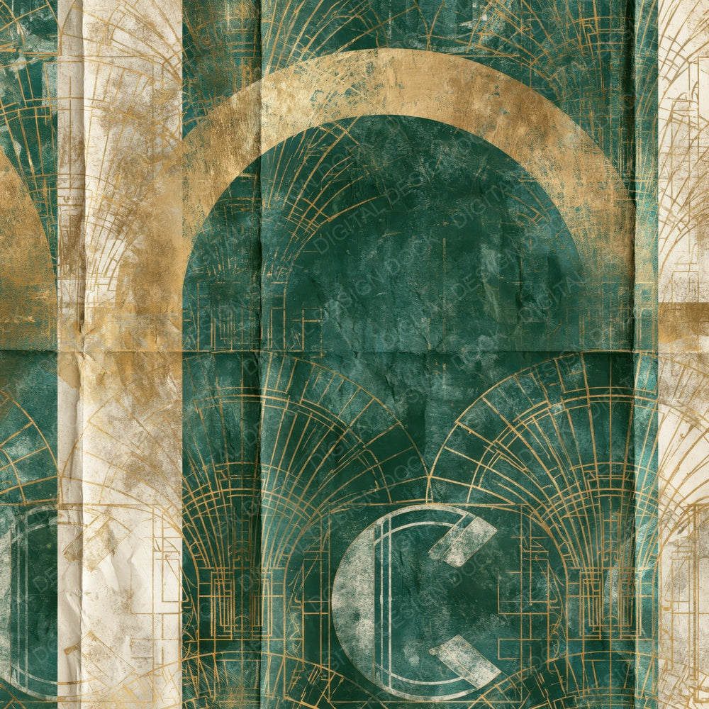 Art Deco Fan Emerald Gold Digital Paper Pack (DDD016893)