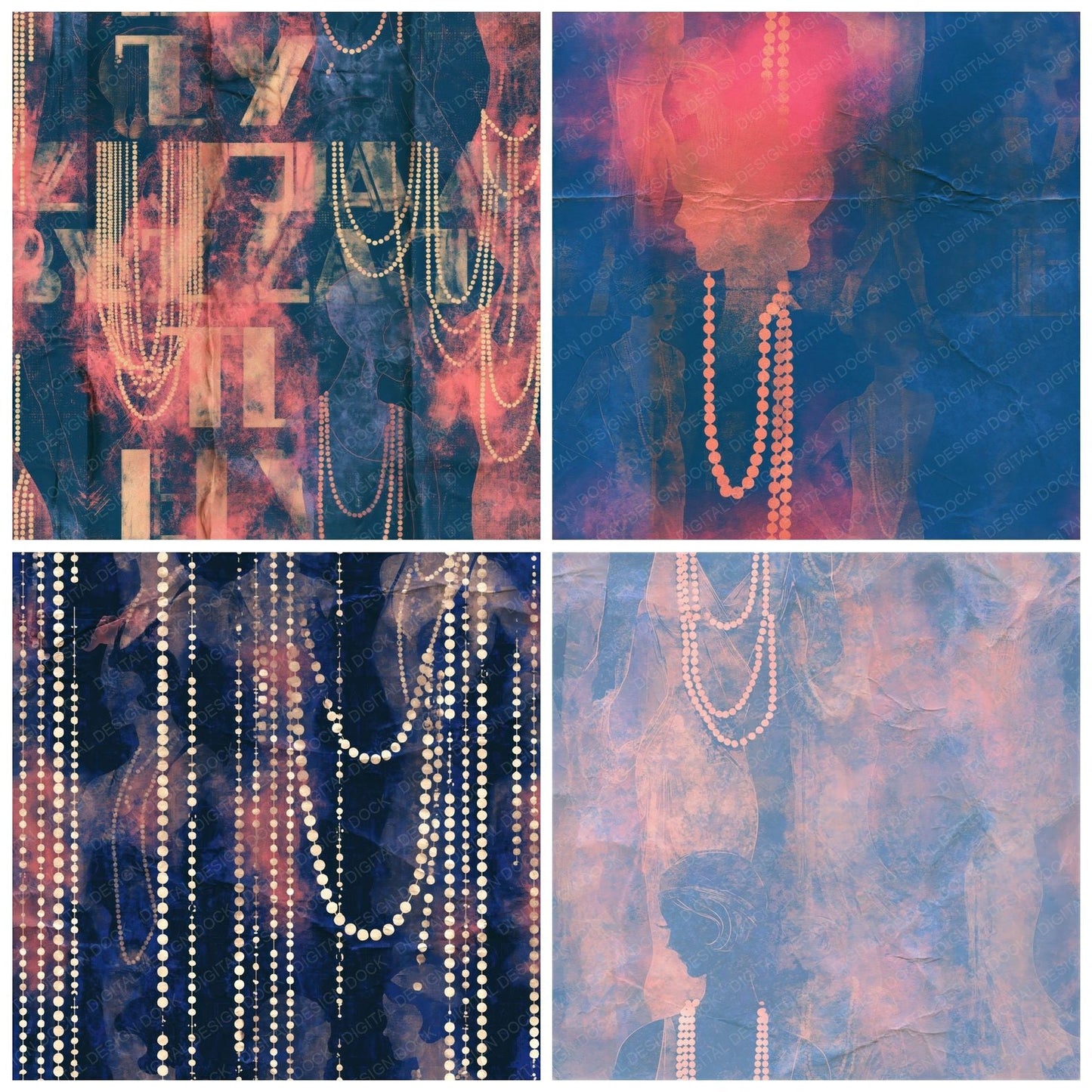 Art Deco Flapper Sapphire Rose Seamless Digital Paper Pack (DDD016894)