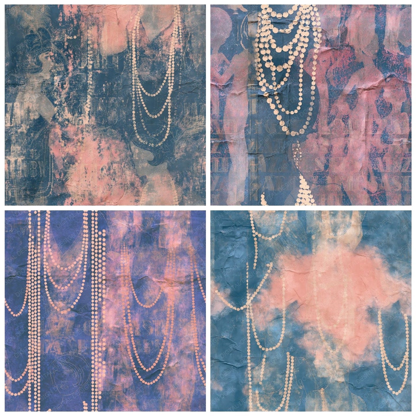 Art Deco Flapper Sapphire Rose Seamless Digital Paper Pack (DDD016894)