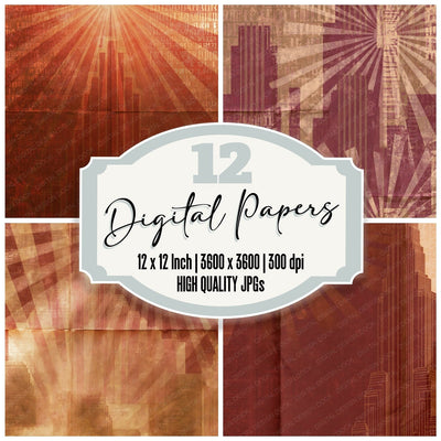 Art Deco Skyline Oxblood Bronze Digital Paper Pack (DDD016895)