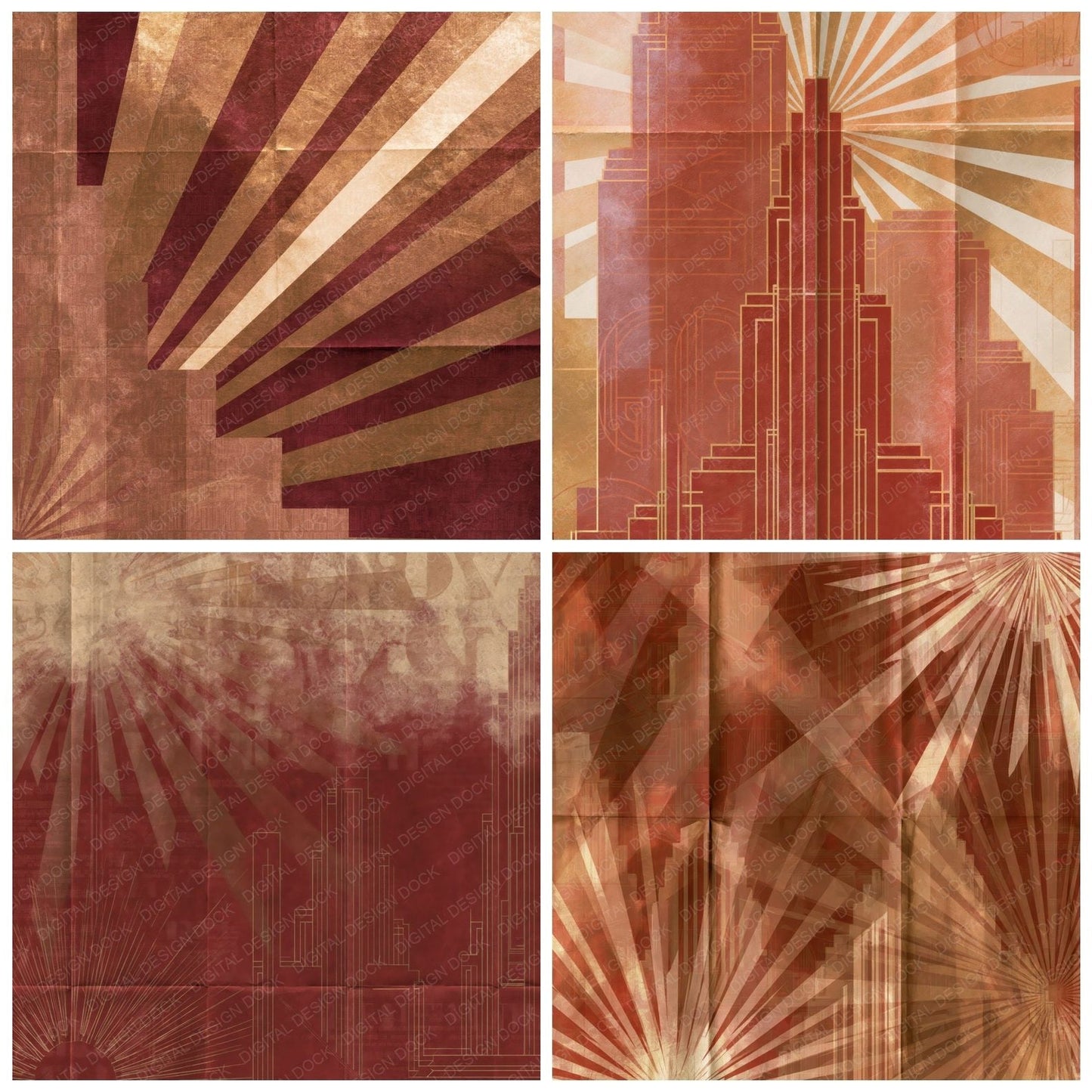 Art Deco Skyline Oxblood Bronze Digital Paper Pack (DDD016895)
