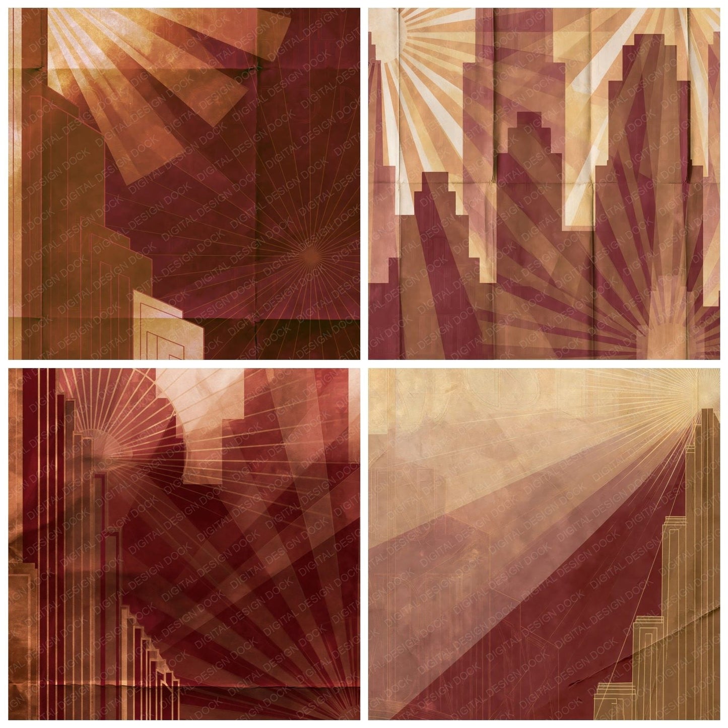 Art Deco Skyline Oxblood Bronze Digital Paper Pack (DDD016895)