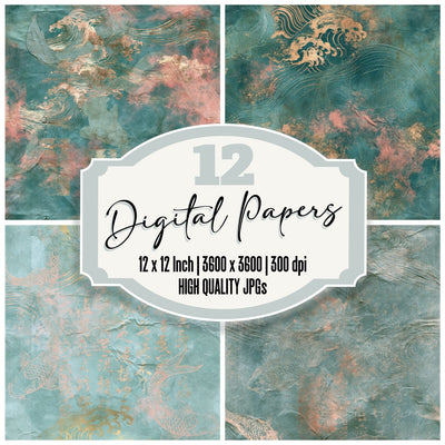 Japan Koi Teal Cherry Seamless Digital Paper Pack (DDD016902)