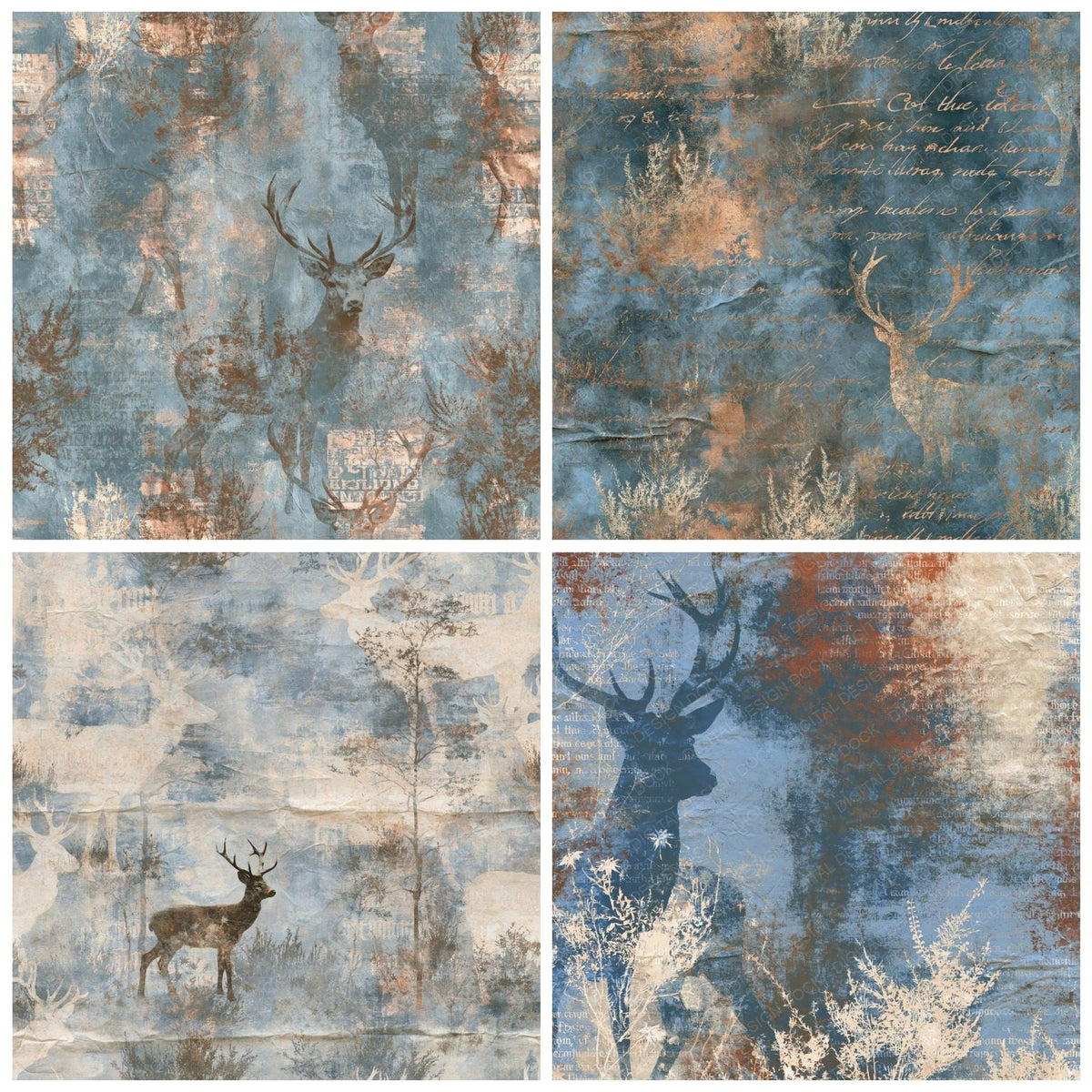 Four more Highland Stag Loch Copper digital papers from the pack shown in a grid