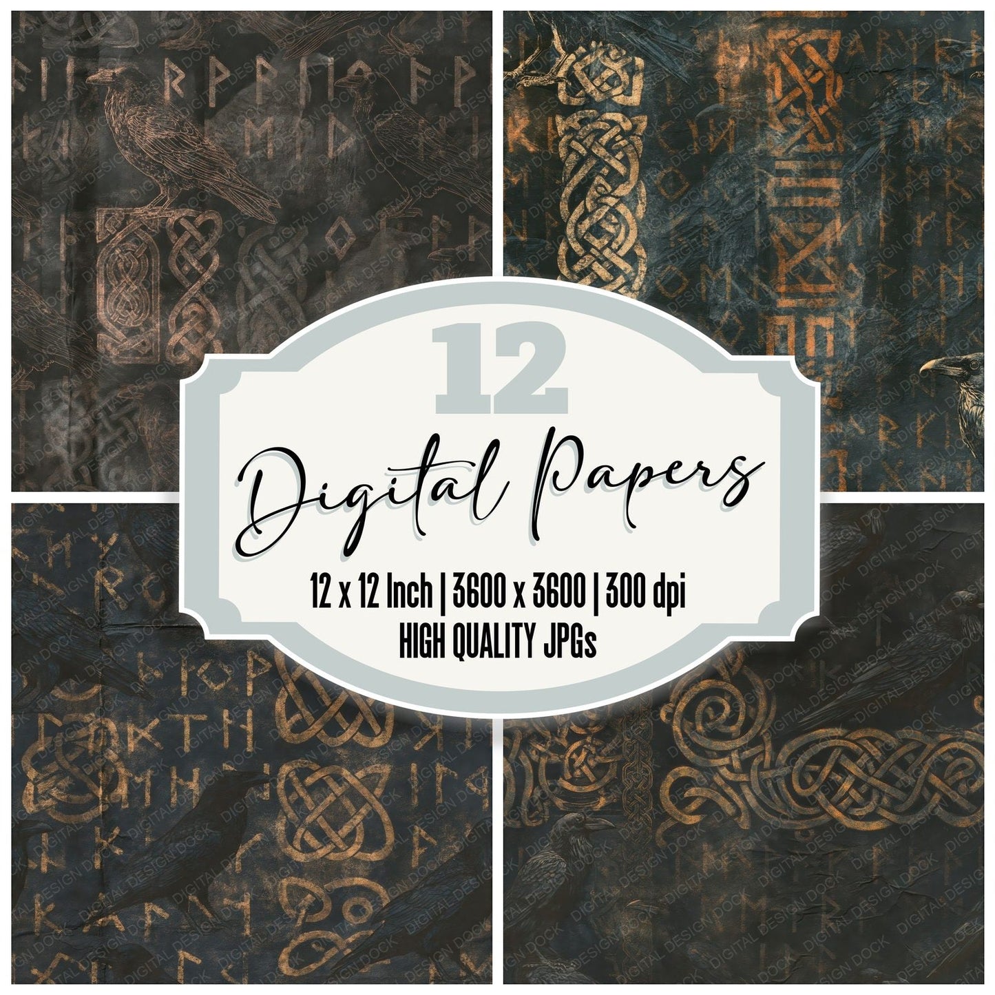 Norse Raven Charcoal Copper Seamless Digital Paper Pack (DDD016920)