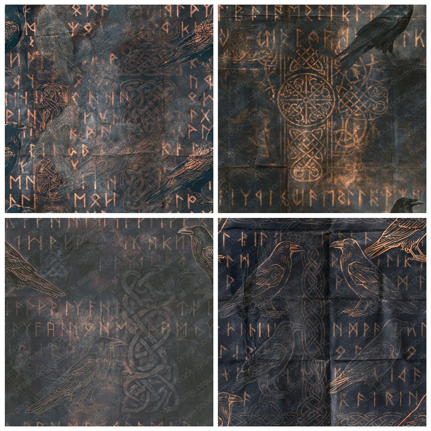 Norse Raven Charcoal Copper Seamless Digital Paper Pack (DDD016920)