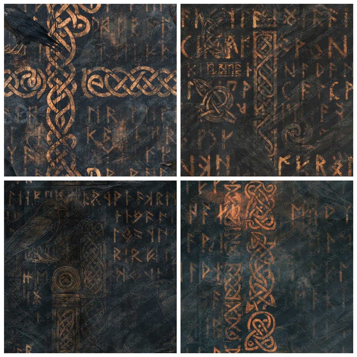 Norse Raven Charcoal Copper Seamless Digital Paper Pack (DDD016920)