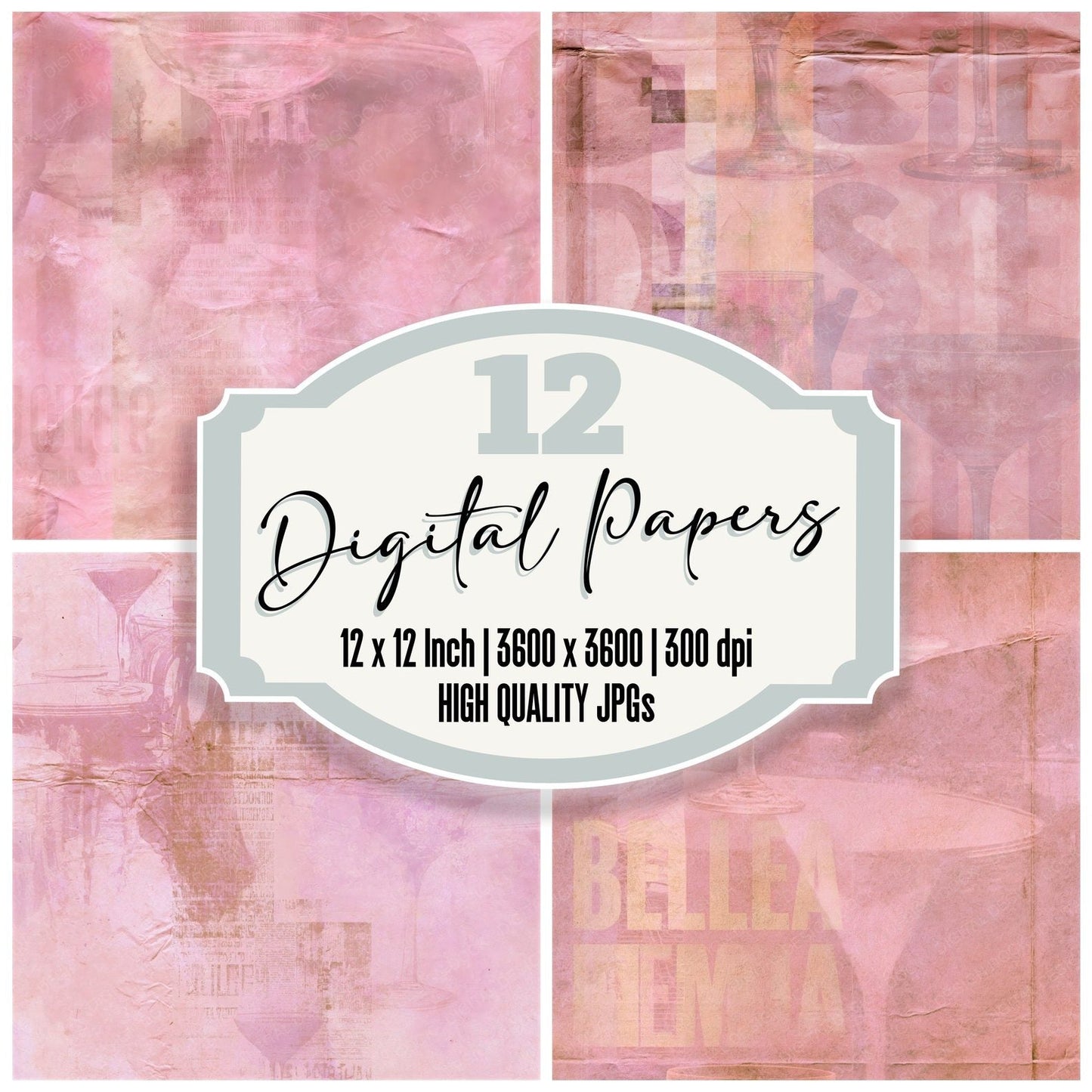 Riviera Cocktail Rose Lavender Seamless Digital Paper Pack (DDD016921)