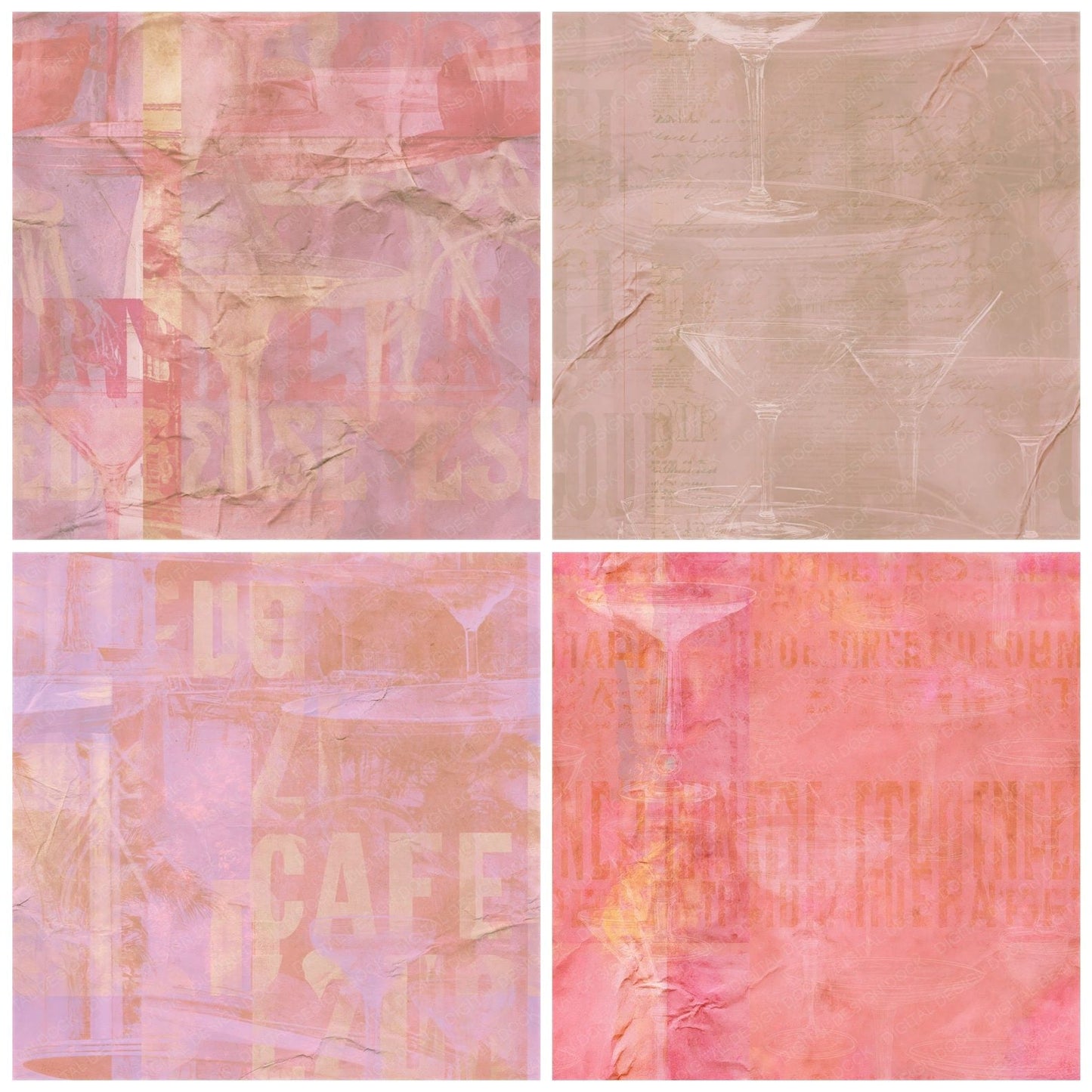 Riviera Cocktail Rose Lavender Seamless Digital Paper Pack (DDD016921)