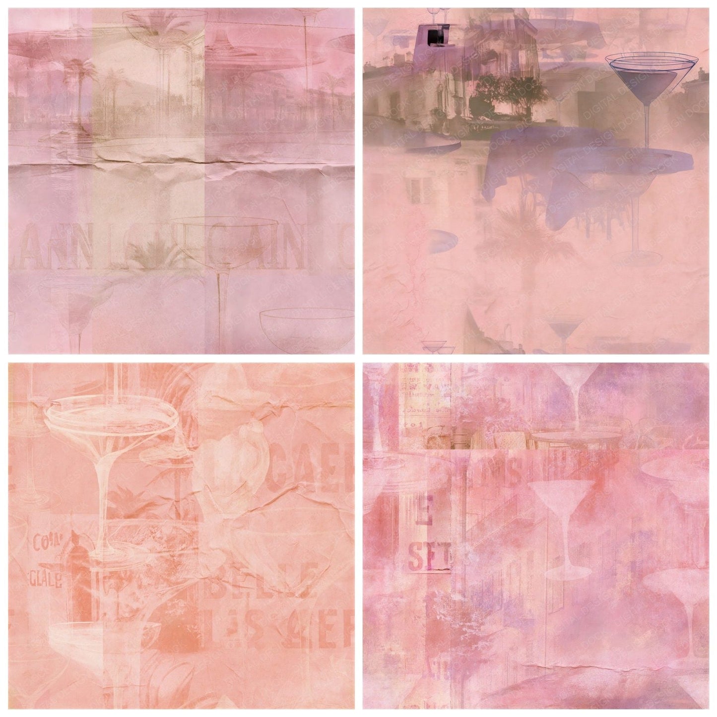 Riviera Cocktail Rose Lavender Seamless Digital Paper Pack (DDD016921)