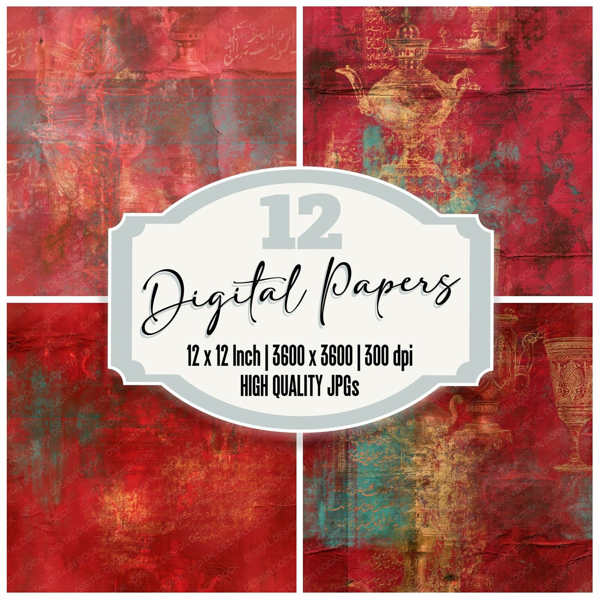 Persian Tea Pomegranate Turquoise Seamless Digital Paper Pack (DDD016939)
