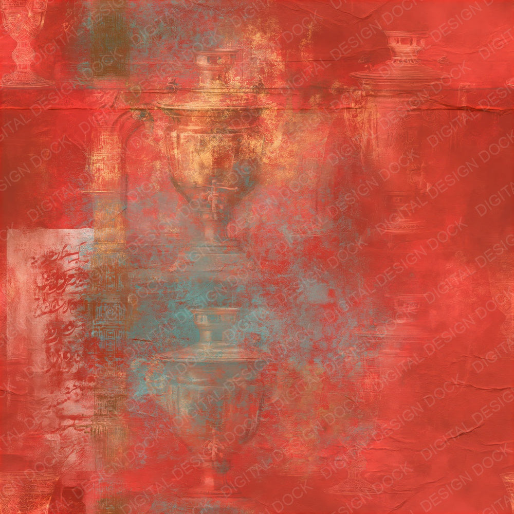 Persian Tea Pomegranate Turquoise Seamless Digital Paper Pack (DDD016939)