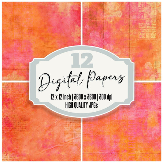 Hawaiian Tiki Sunset Pink digital paper pack cover showing four of the 12 papers