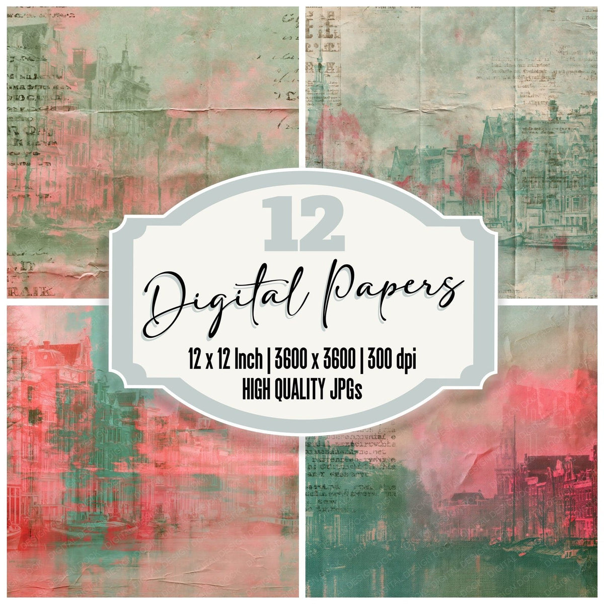 Amsterdam Canal Green Tulip Digital Paper Pack (DDD016987)