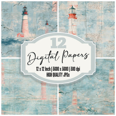 Cape Cod Lighthouse Atlantic Red digital paper pack cover showing four of the 12 papers