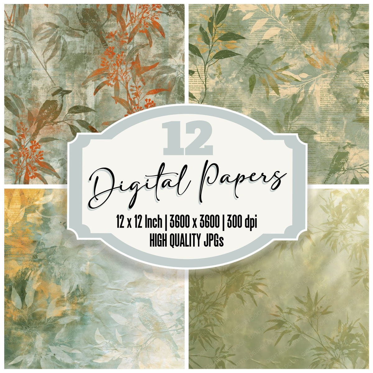 Australian Bush Green Ochre Digital Paper Pack (DDD017006)