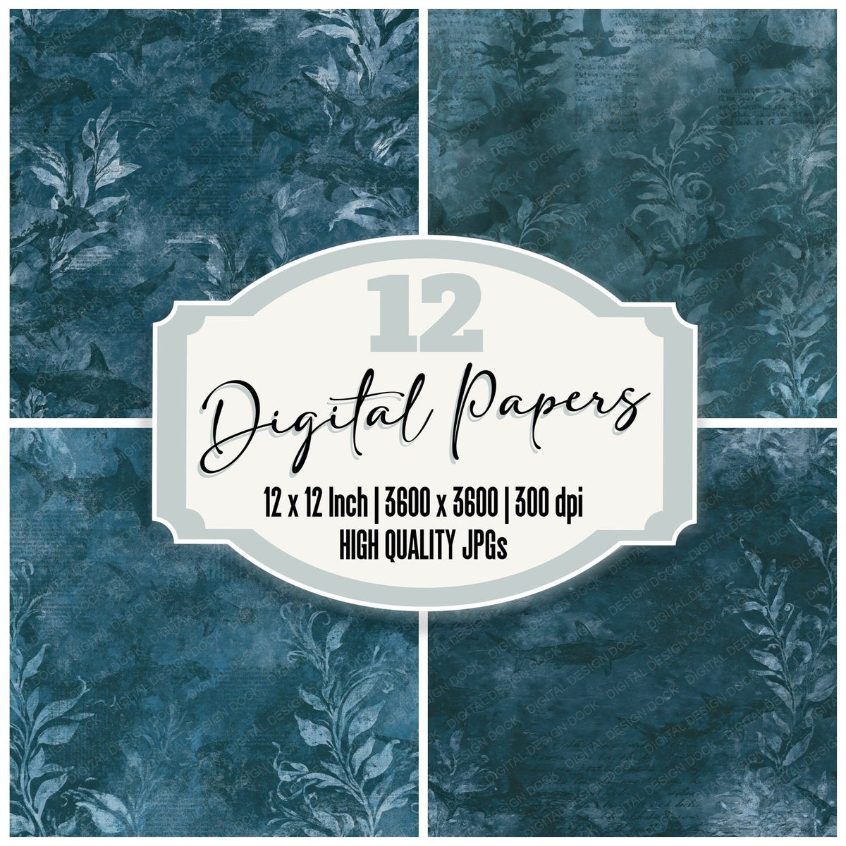 Hammerhead Shark Fish Abyssal Teal Digital Paper Pack (DDD017087)