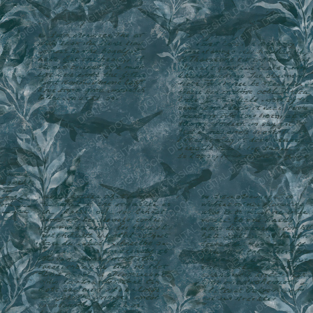 Hammerhead Shark Fish Abyssal Teal Digital Paper Pack (DDD017087)