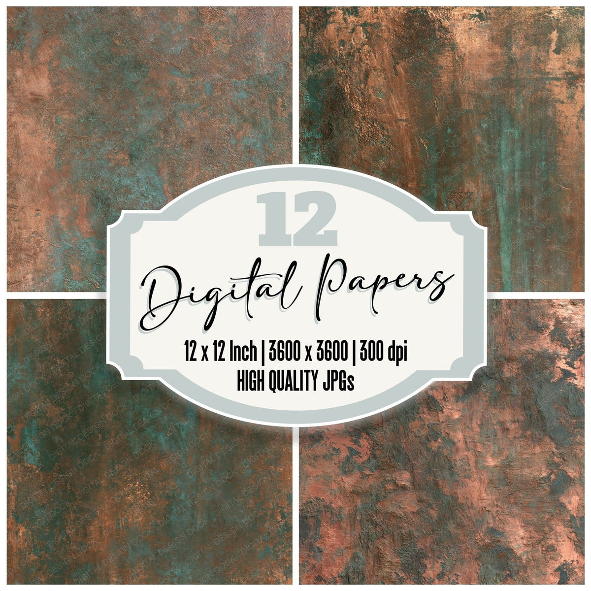 Copper Patina Verdigris Rose Bronze Digital Paper Pack (DDD017108)
