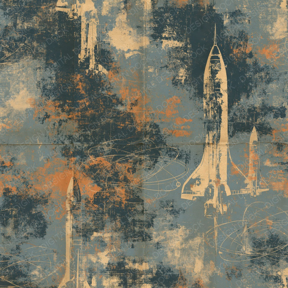 Retro Futurism Rocket Space Navy Cream Digital Paper Pack (DDD017119)
