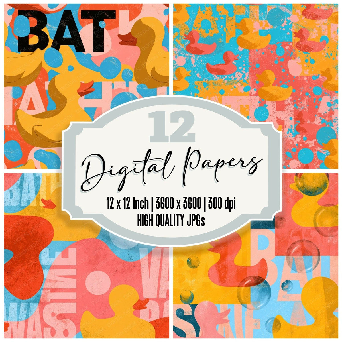 Rubber Duck Bath Sky Marigold Coral Digital Paper Pack (DDD017120)