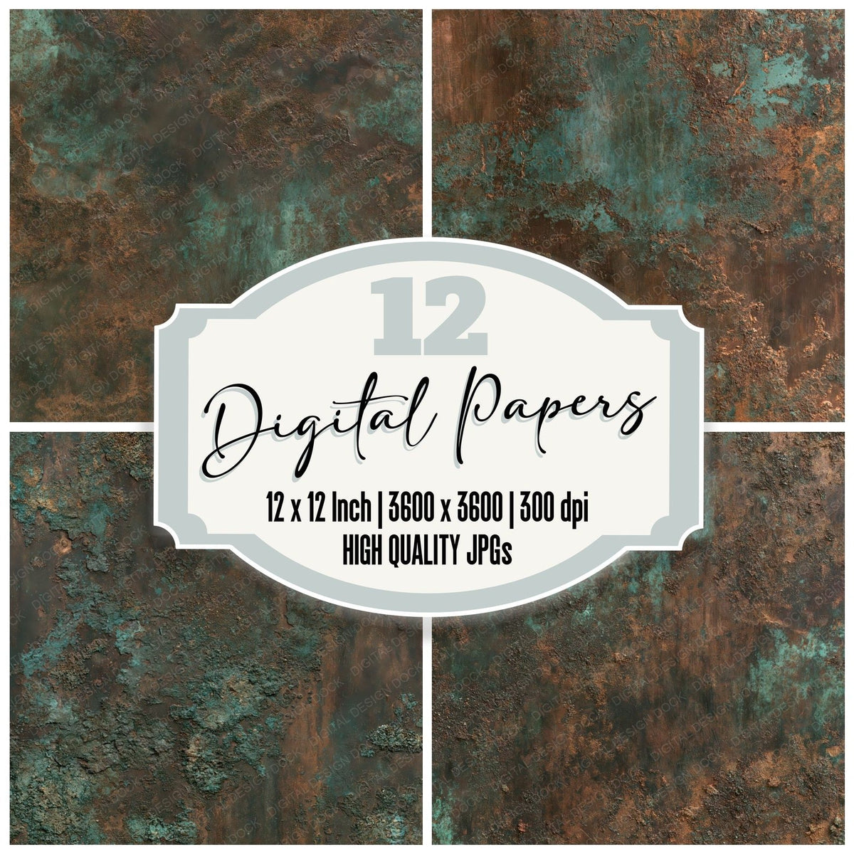 Aged Bronze Patina Verdigris Rust Turquoise Digital Paper Pack (DDD017125)