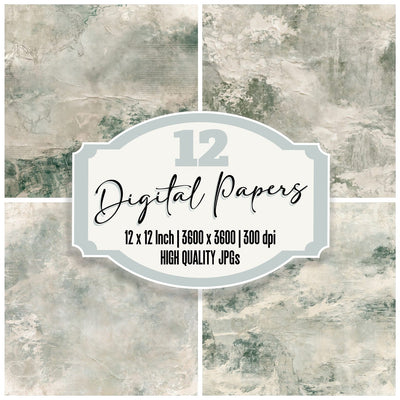 Alpine Ibex Mountain Goat Granite Pine digital paper pack cover showing four of the 12 papers