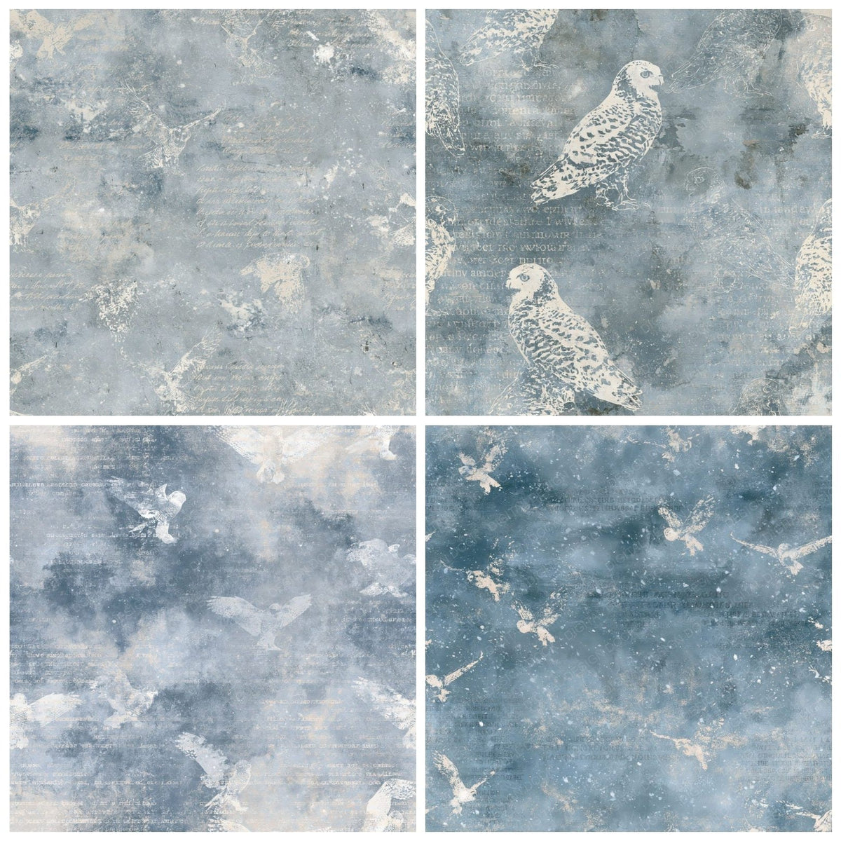 Snowy Owl Bird Polar Twilight Silver Bone Digital Paper Pack (DDD017182)